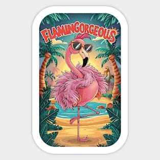 FLAMINGORGEOUS standing pink flamingo cartoon Sticker